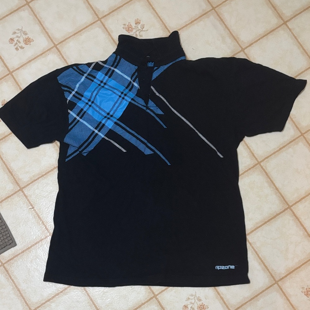 Black and Blue Plaid Men's Polo Shirt